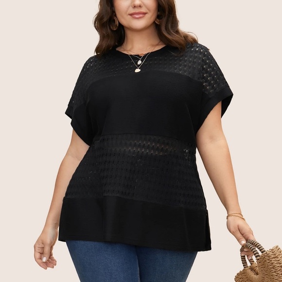BloomChic Plus Size 2XL Solid Cut Out Patchwork Split Hem T-shirt us18-20 - Picture 1 of 8
